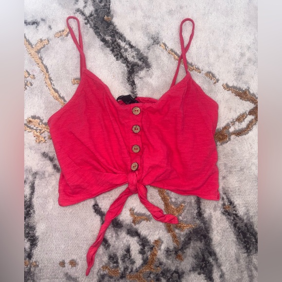 Windsor Tops - Windsor Cherry Buttoned Tie Crop Top
